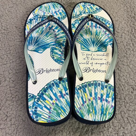 Brighton Flip Flops Womens 9 Blue Multi Surf Wedge Beach Summer Jewels - Picture 1 of 12